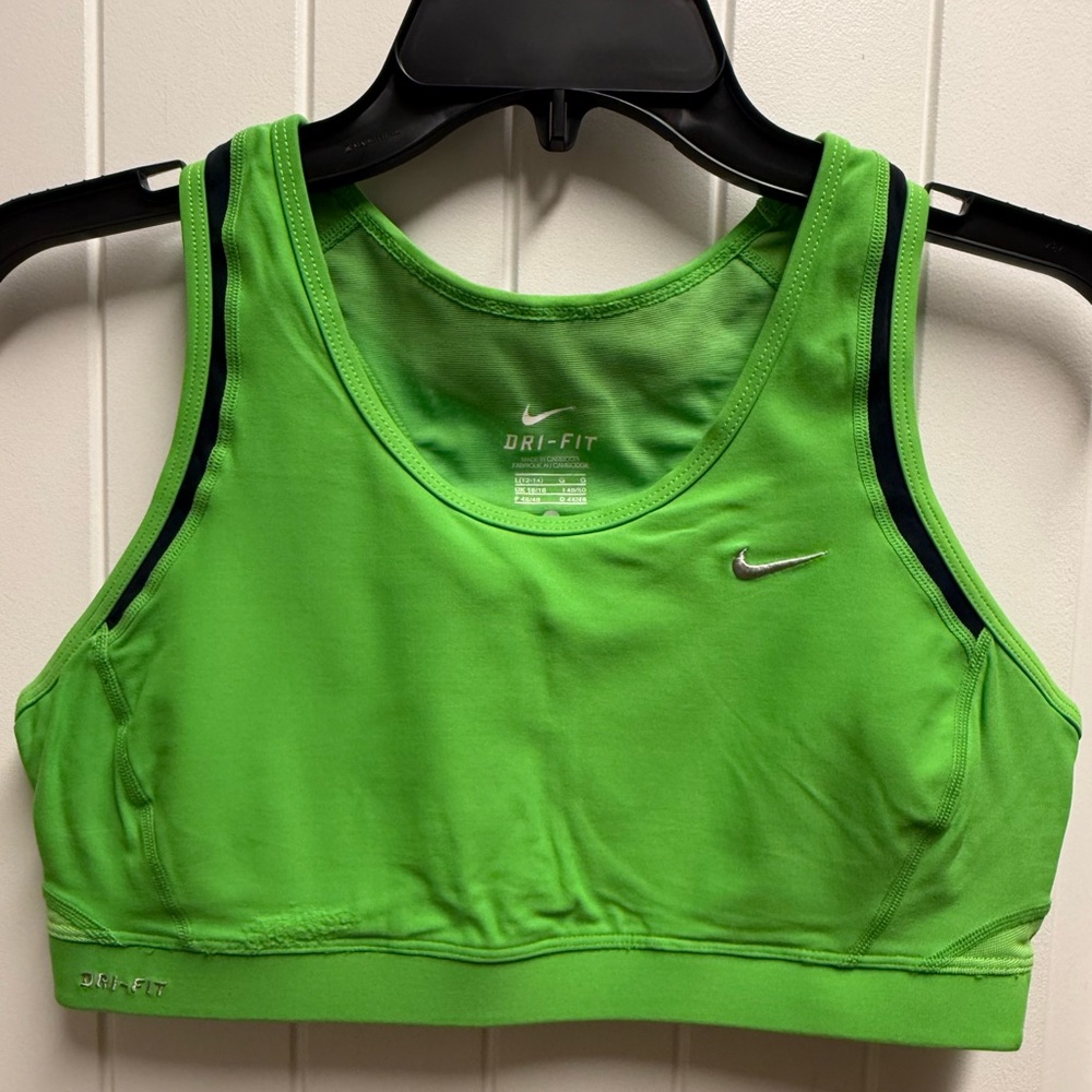 Nike Bra Womens Large Workout Activewear Support Lightweight Drifit Green/Black